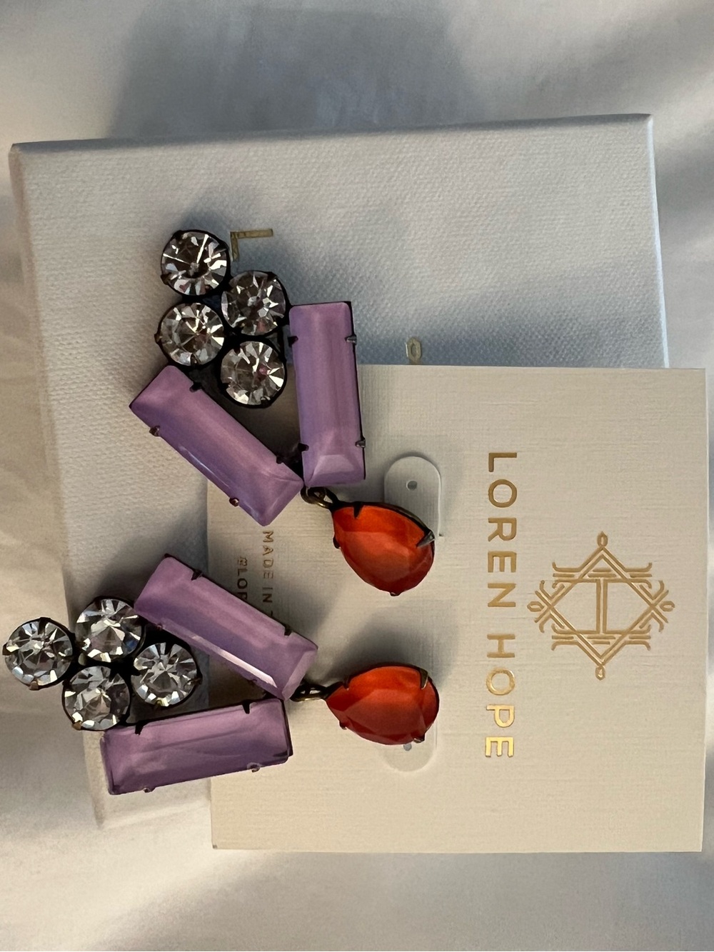 Loren Hope Purple, Orange & Clear Crystal Drop Earrings